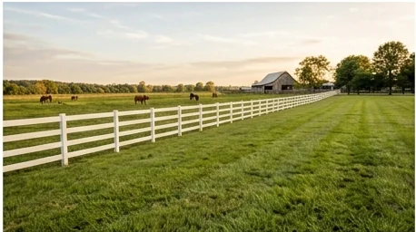 Vinyl horse fencing along a pasture