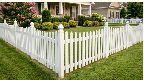 Vinyl picket fence at a residential property
